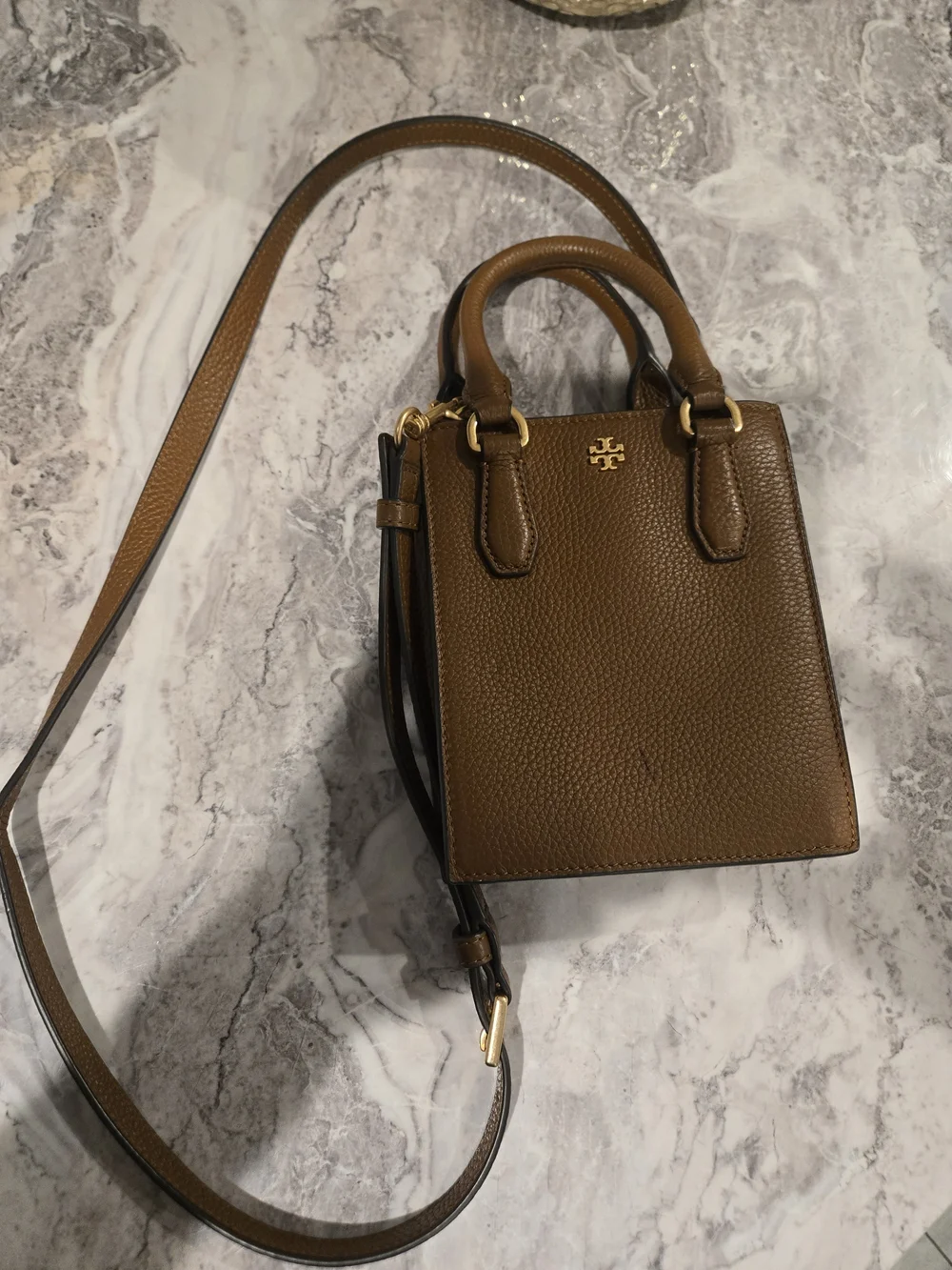 Tory Burch Tan Pebbled Leather Mini Satchel with Gold Logo - Picture 2 of 3